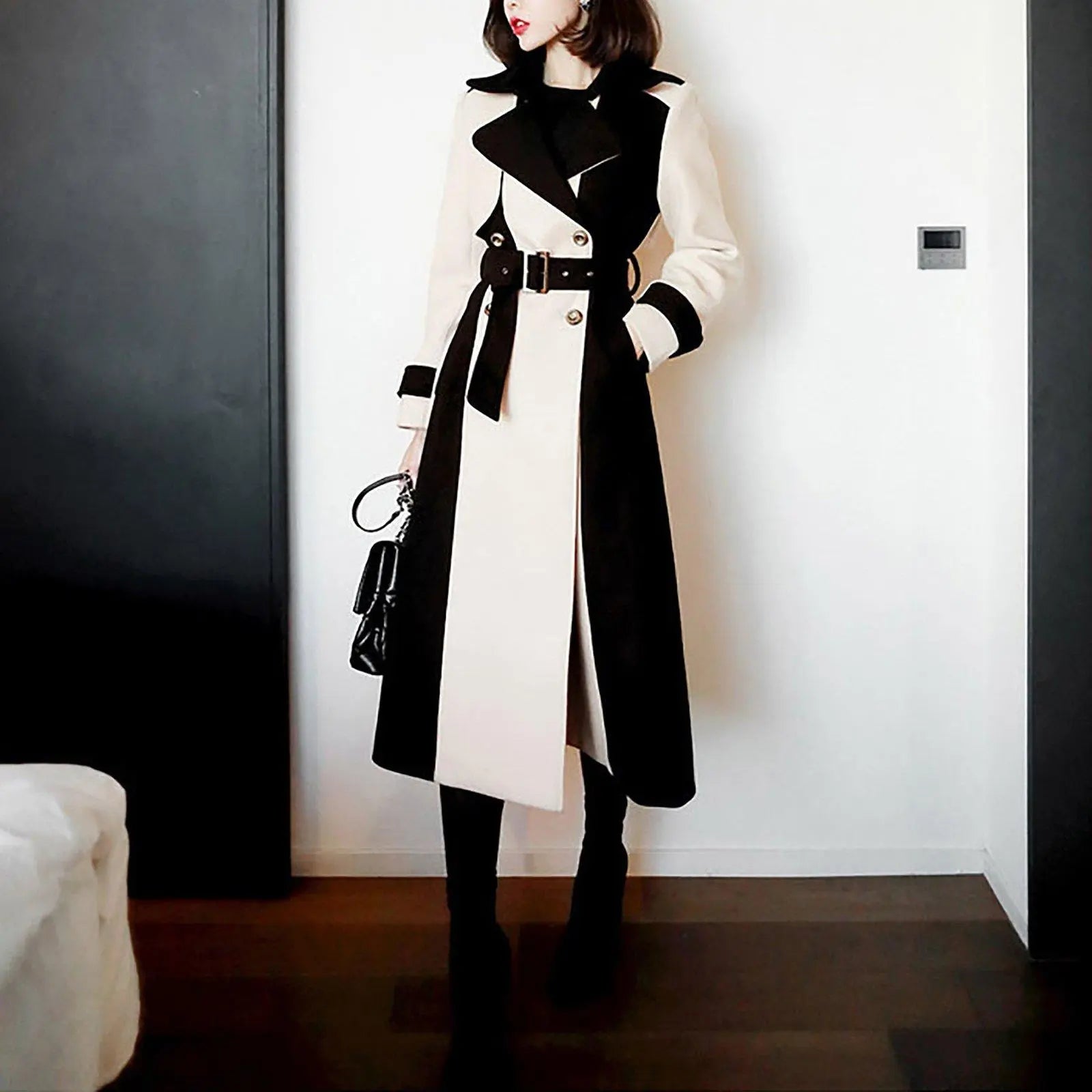 Colorblock Gun Flap Belted Long Trench Coat – Vivian Seven