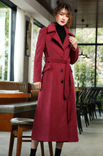 Women Custom Wool Coat,Single Breasted Woolen Coat,Winter Overcoat,Solid Peaked Lapel Long Coat,Wool Blend Coat,Red Khaki Coat,Outerwear Vivian Seven