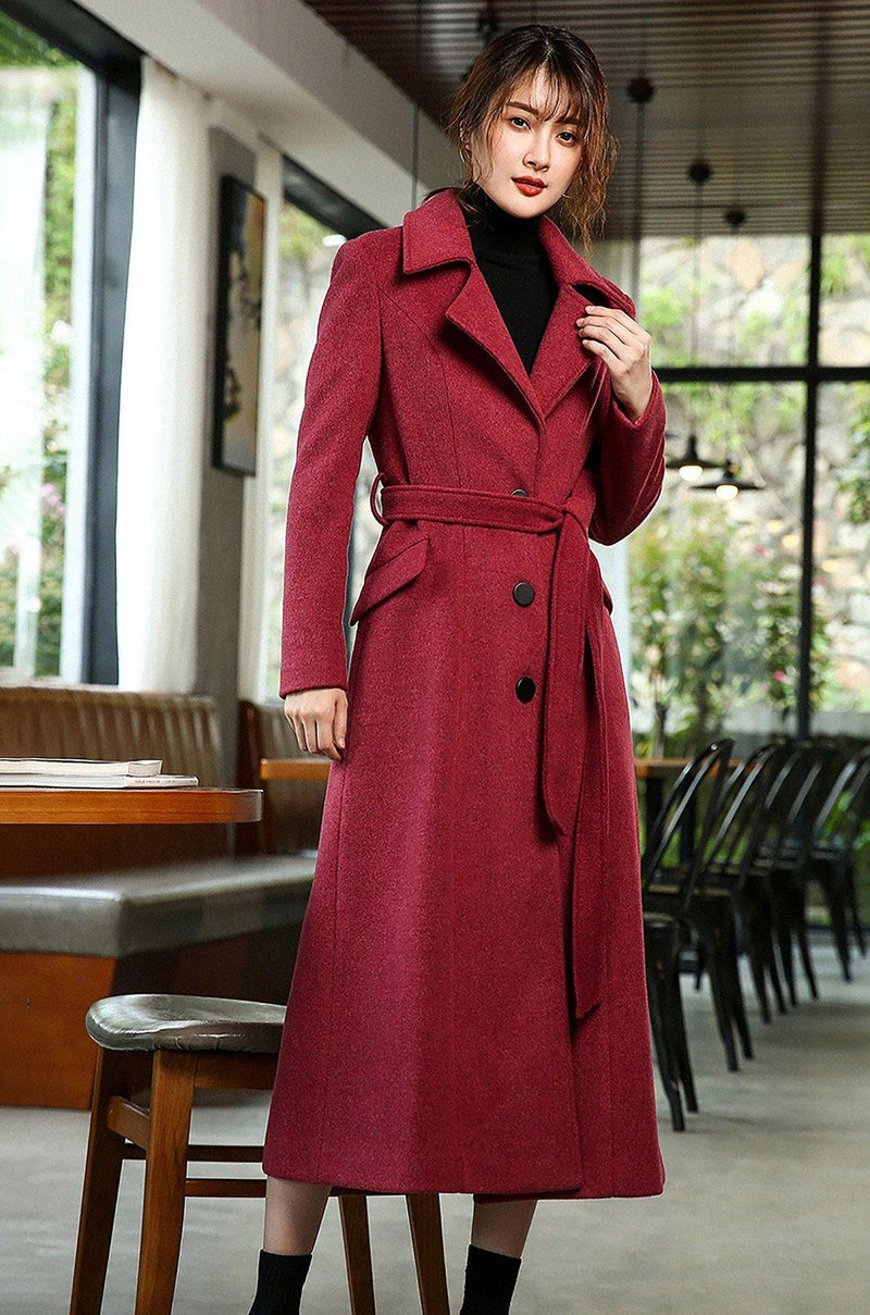 Women Custom Wool Coat,Single Breasted Woolen Coat,Winter Overcoat,Solid Peaked Lapel Long Coat,Wool Blend Coat,Red Khaki Coat,Outerwear Vivian Seven