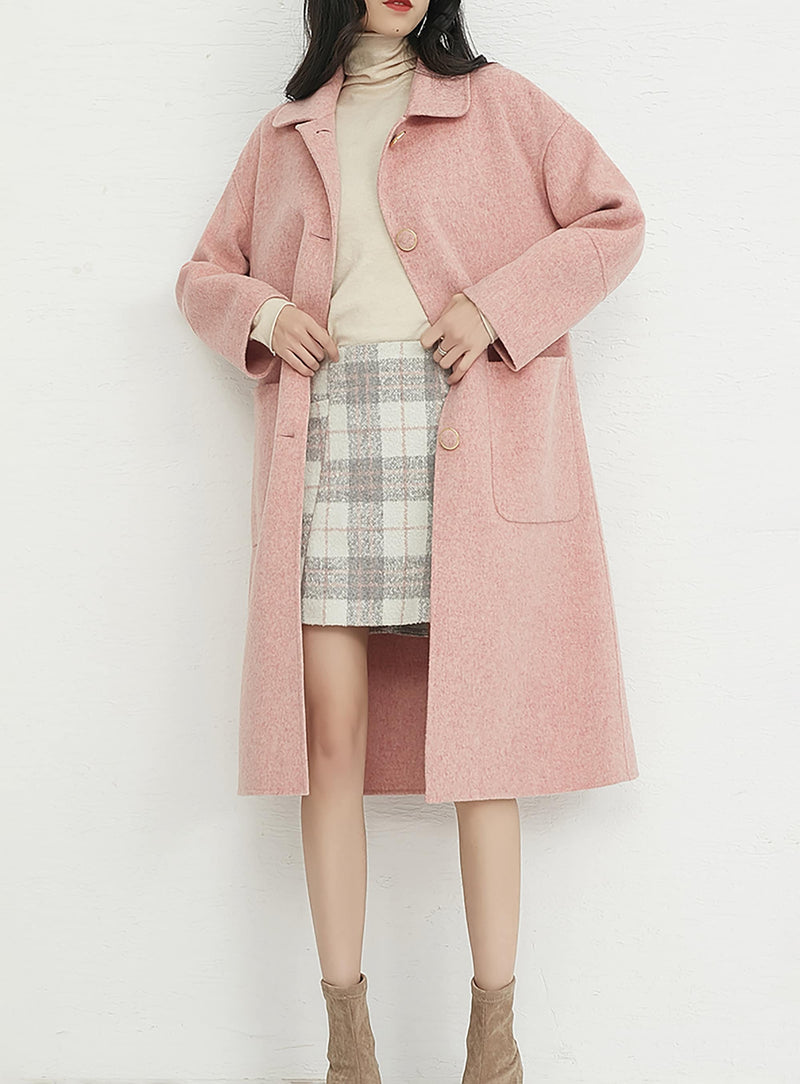 Women Double Faced Wool Long Coat,Handmade Pink Long Wool Coat,Red wool overcoat,Black Wool Long Coat,Single Breasted Wool Coat,Winter Coat Vivian Seven