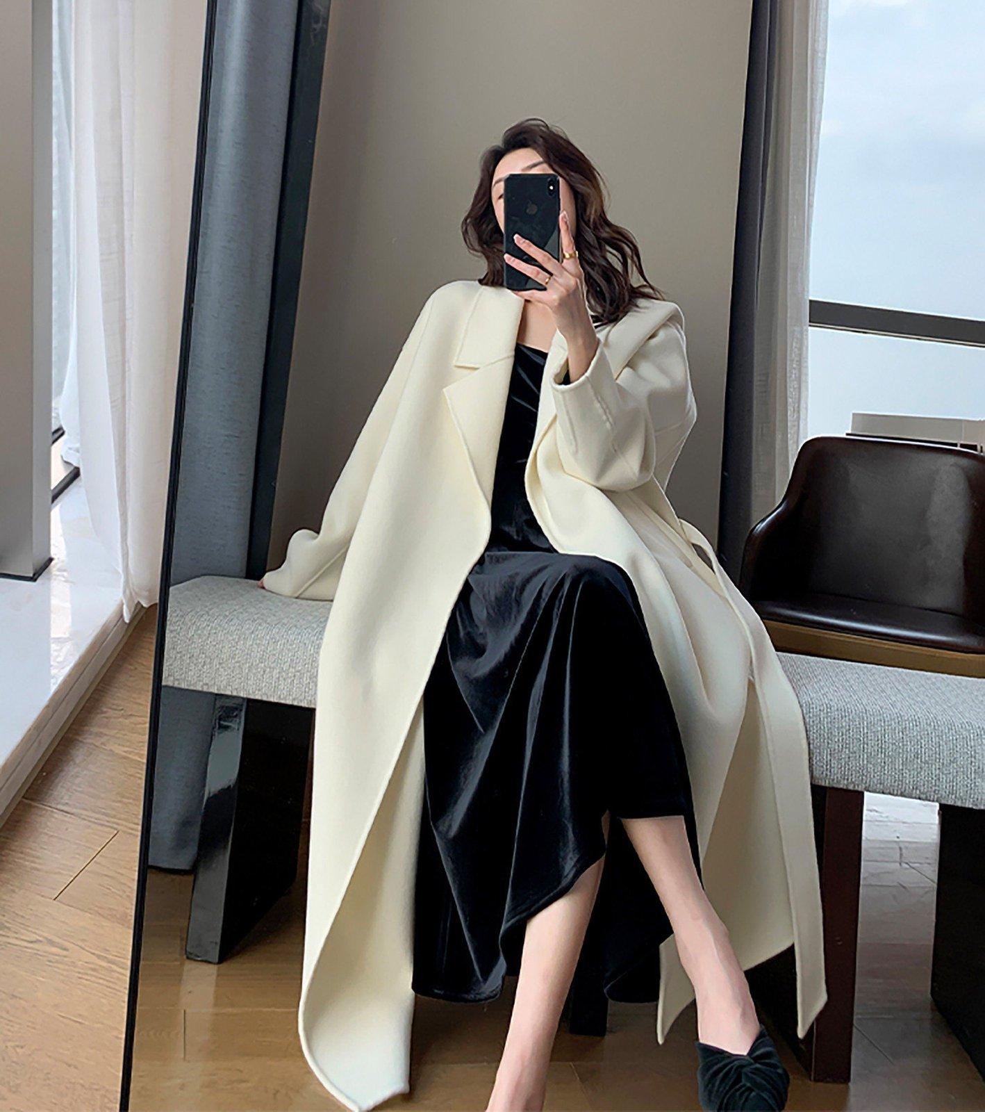 Women Double Faced wool long coat,White Long Wool Coat,Oversize Wool  Overcoat,Wedding Wool Coat,Wrap Wool Coat,Warm winter coat,Outerwear