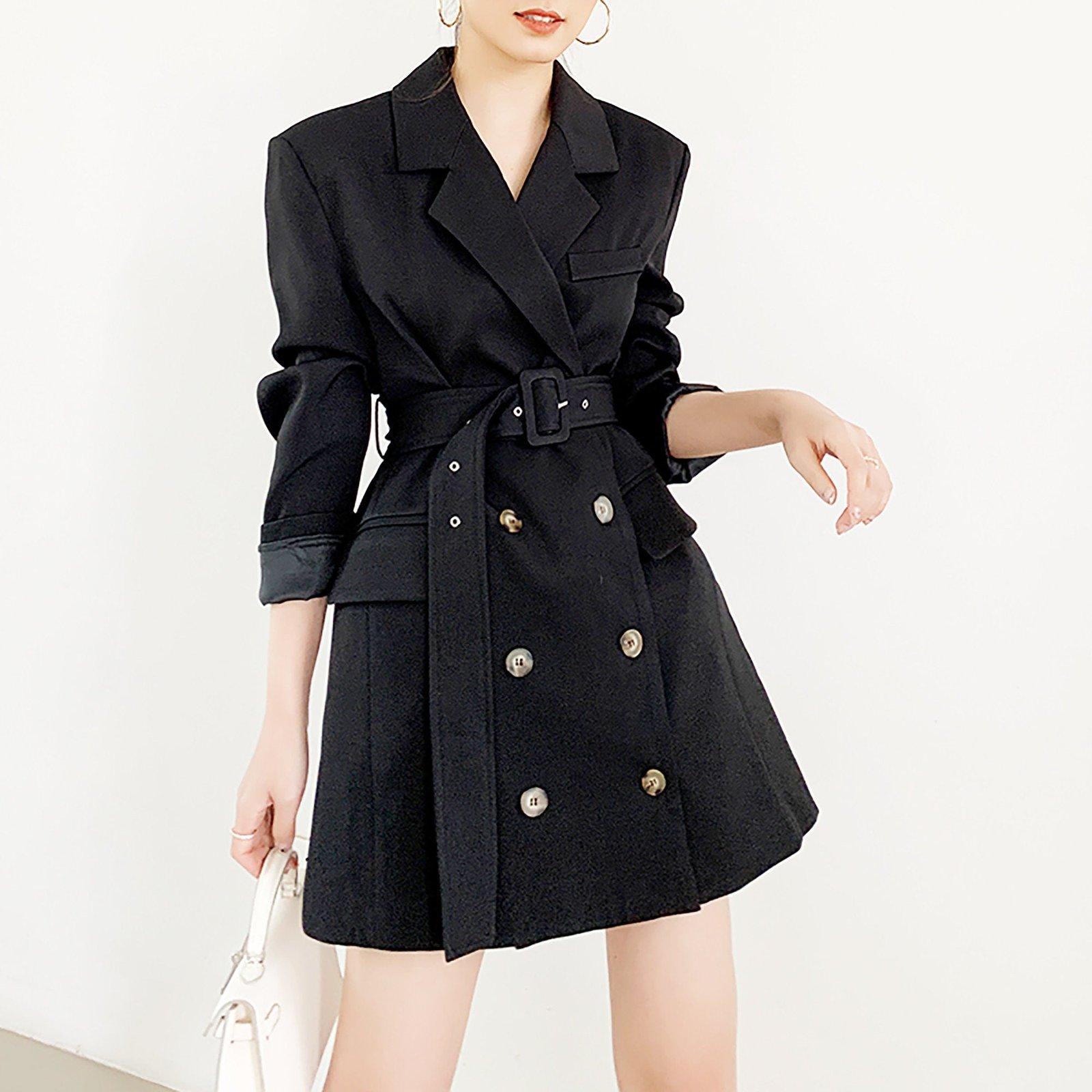Double Breasted Belted Long Sleeve Blazer Dress | Vivian Seven M / Tan Double Breasted Belted Long Sleeve Blazer Dress | Vivian Seven M / Tan