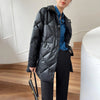 Women Faux leather Down Coat,Quilted Down Puffer Coat,Warm Winter Coat,Black Leather Down Jacket,Blue Leather Down Coat,Warm Puffy Coat Vivian Seven