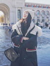 Women Fur Collar Hooded Quilted Puffer Coat Black Oversize Winter Parka Coat Vivian Seven