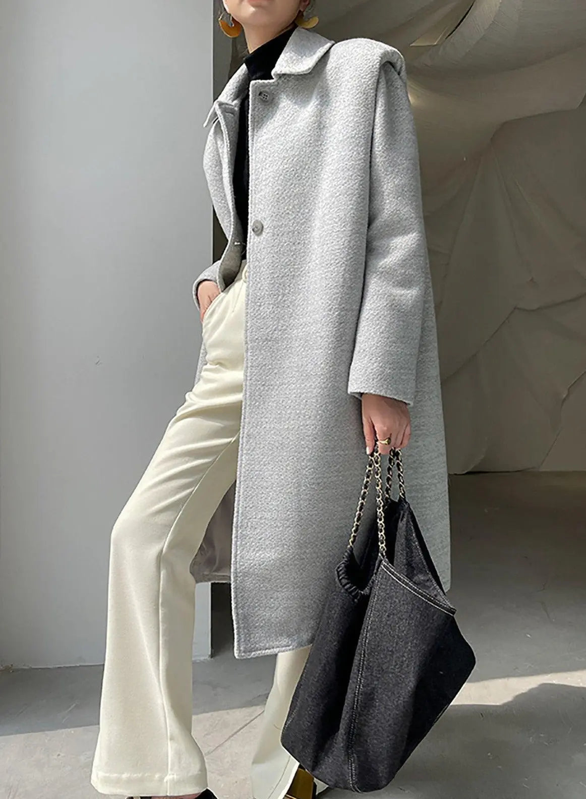 womens grey dress coat Reiss Petite Wool-Blend Longline Coat in Grey
