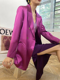 Double Breasted Notched Satin Blazer Vivian Seven