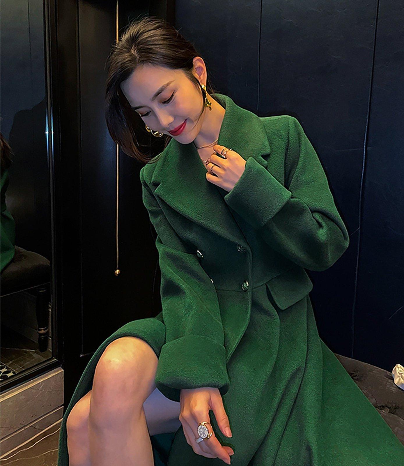 Long Wool Coat, Green Wool Coat, Wool Coat Women, Long Sleeves