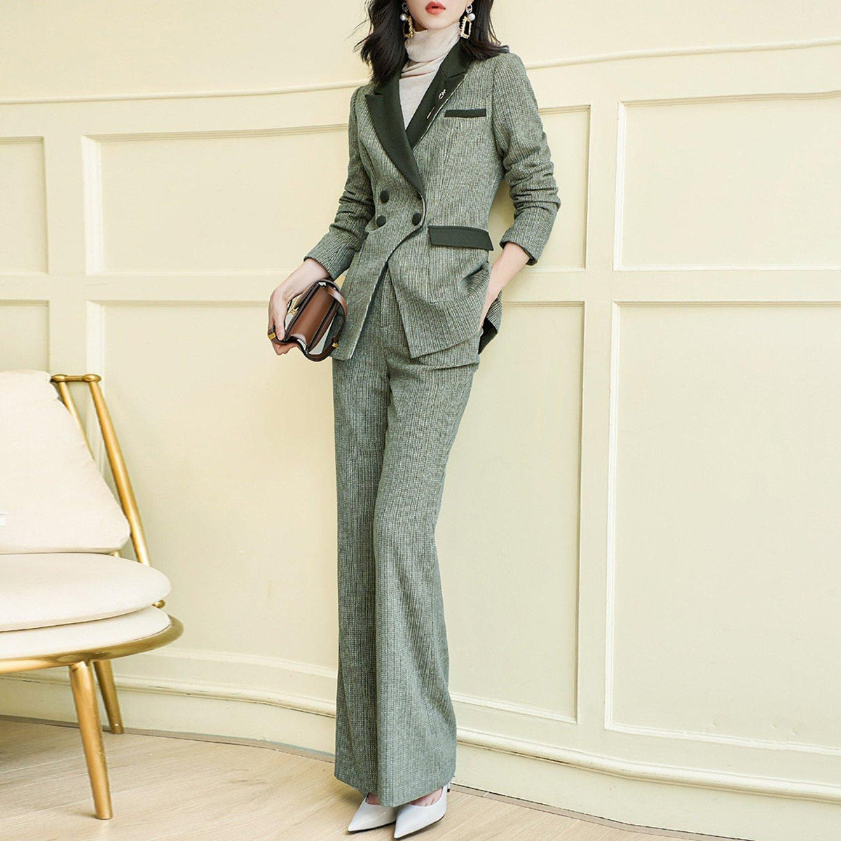 Green Pants Suit for Women Oversize Blazer and Wide Leg Pants Set Business  Casual Long Jacket Minimalist Two Piece Matching Set -  Canada