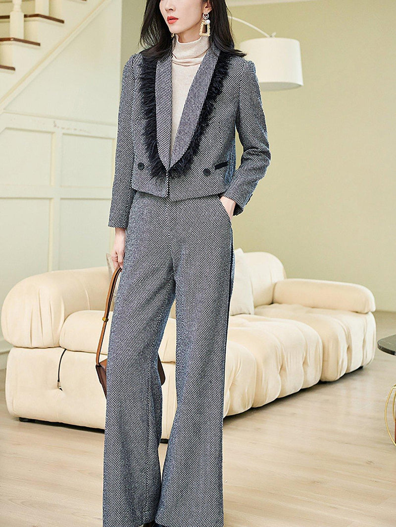 short wool blend blazer and pants set