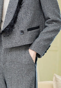 gray short blazer with pants set
