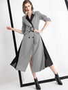 Colorblock Houndstooth Belted Double Breasted Trench Coat Vivian Seven