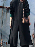Women Long Black Wool wrap coat loose Plus size 1 button Cashmere overcoat Fall coat for women woolen coat Black Long Trench Coat Outerwear Vivian Seven