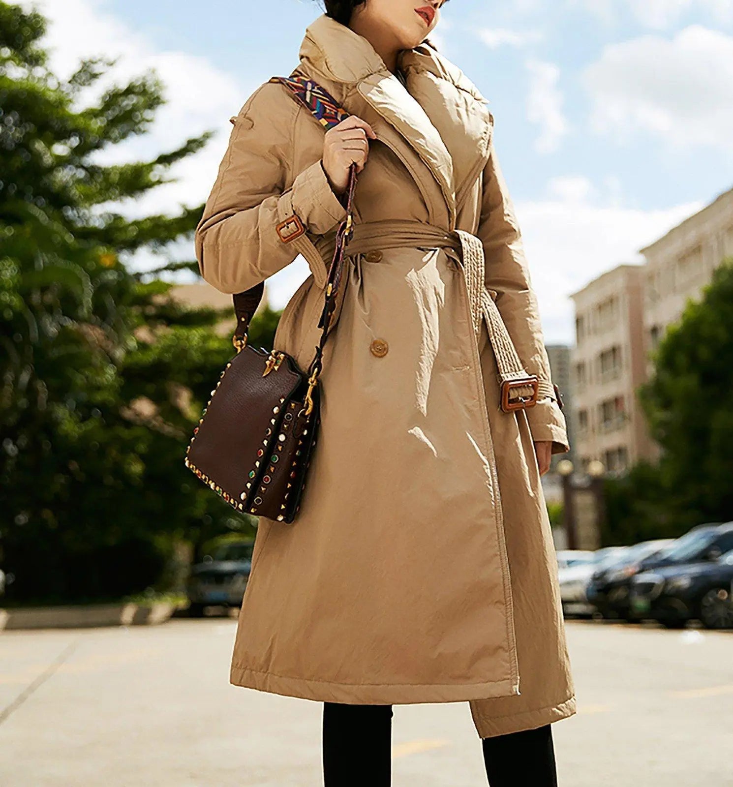 Women Long Down Coat,Khaki Thick Down Coat,Double breasted down coat,Warm  Puffy Coat,Warm Winter Coat,Khaki Down Puffer Coat,Down Overcoat