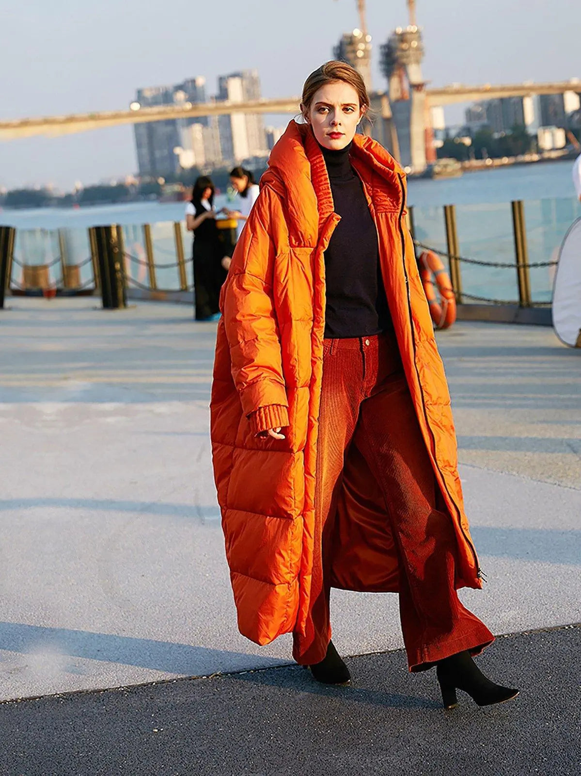 Womens Oversize Orange Hooded Down Puffer Parka – Vivian Seven