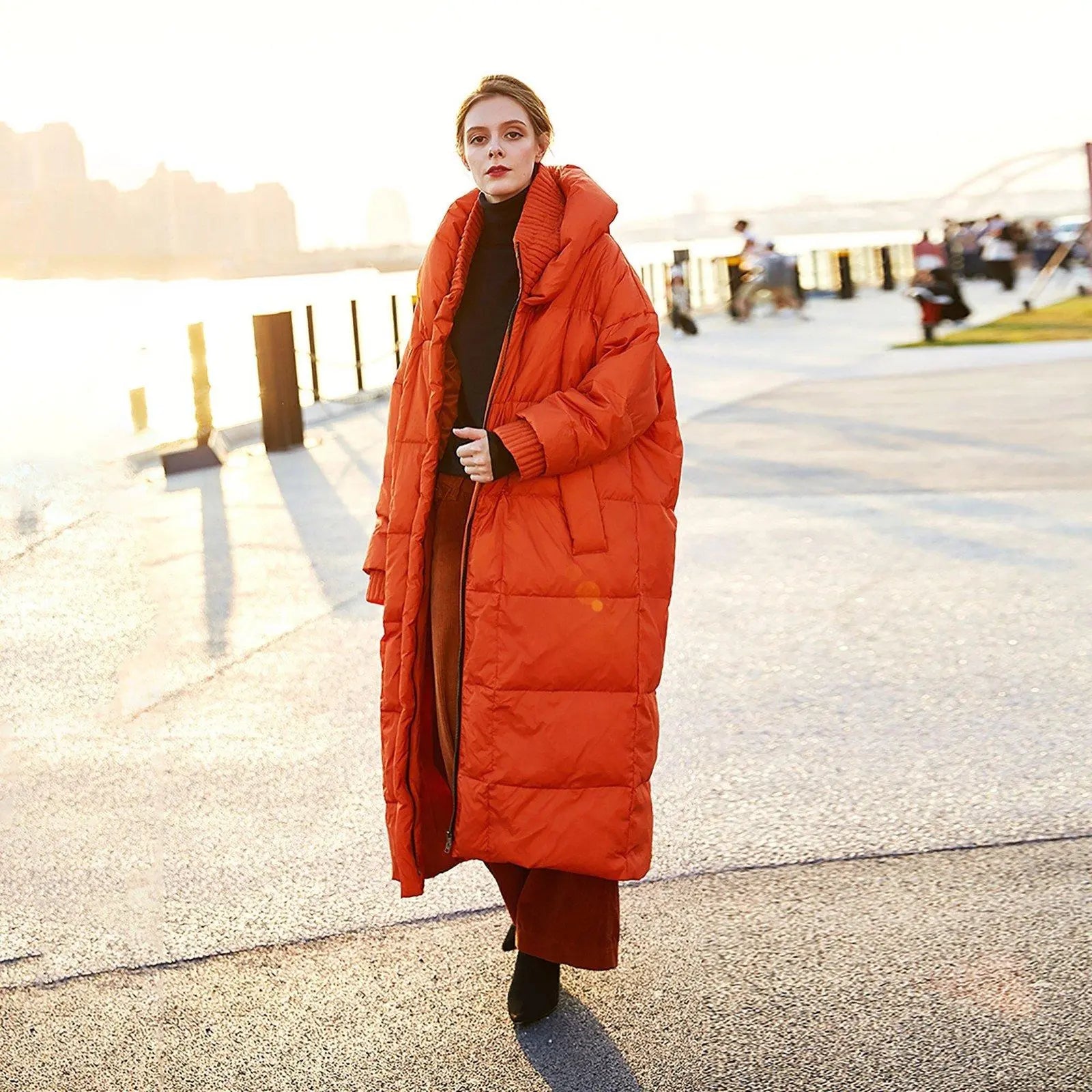 Womens Oversize Orange Hooded Down Puffer Parka – Vivian Seven