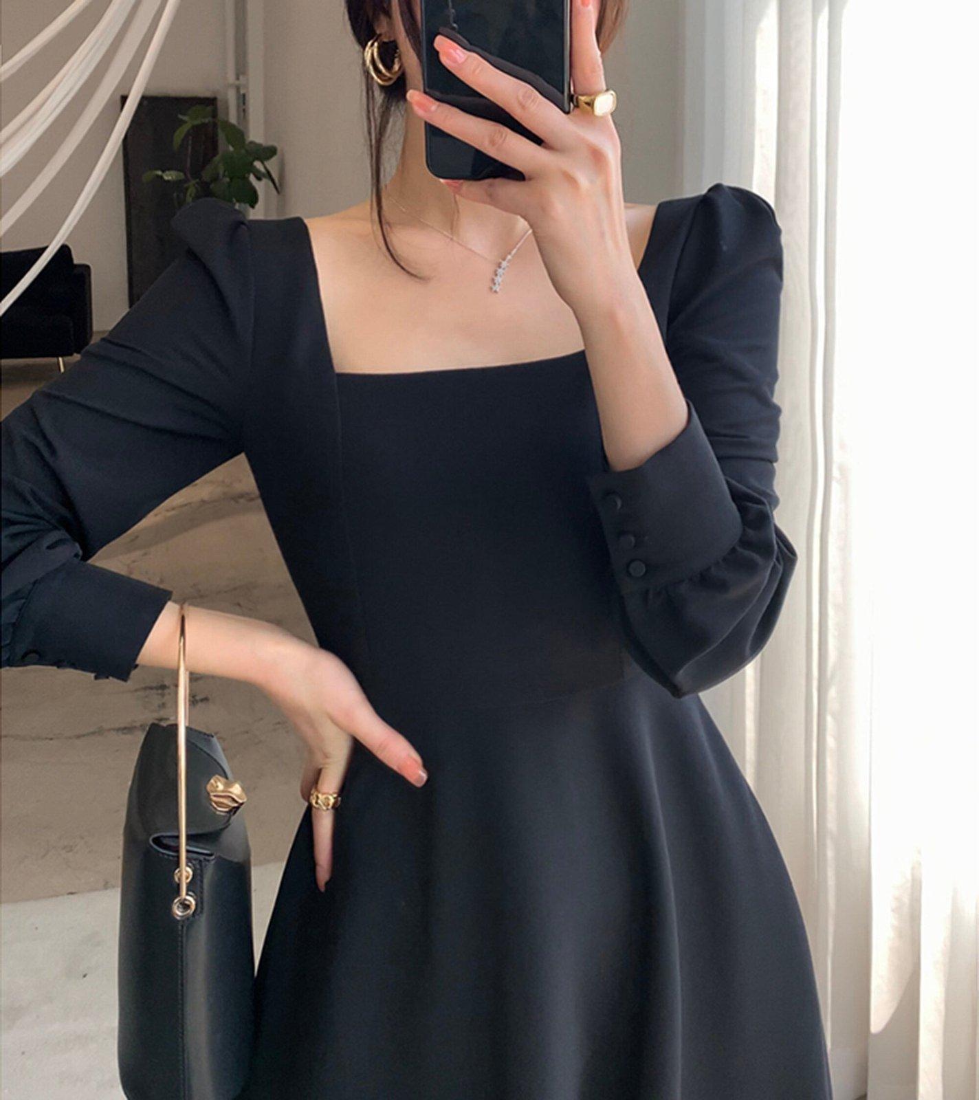 Long Sleeve Square Neck Fit & Flare Midi Dress | Vivian Seven Long Sleeve Square Neck Fit & Flare Midi Dress | Vivian Seven