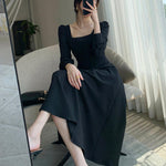 Long Sleeve Square Neck Fit & Flare Midi Dress Vivian Seven