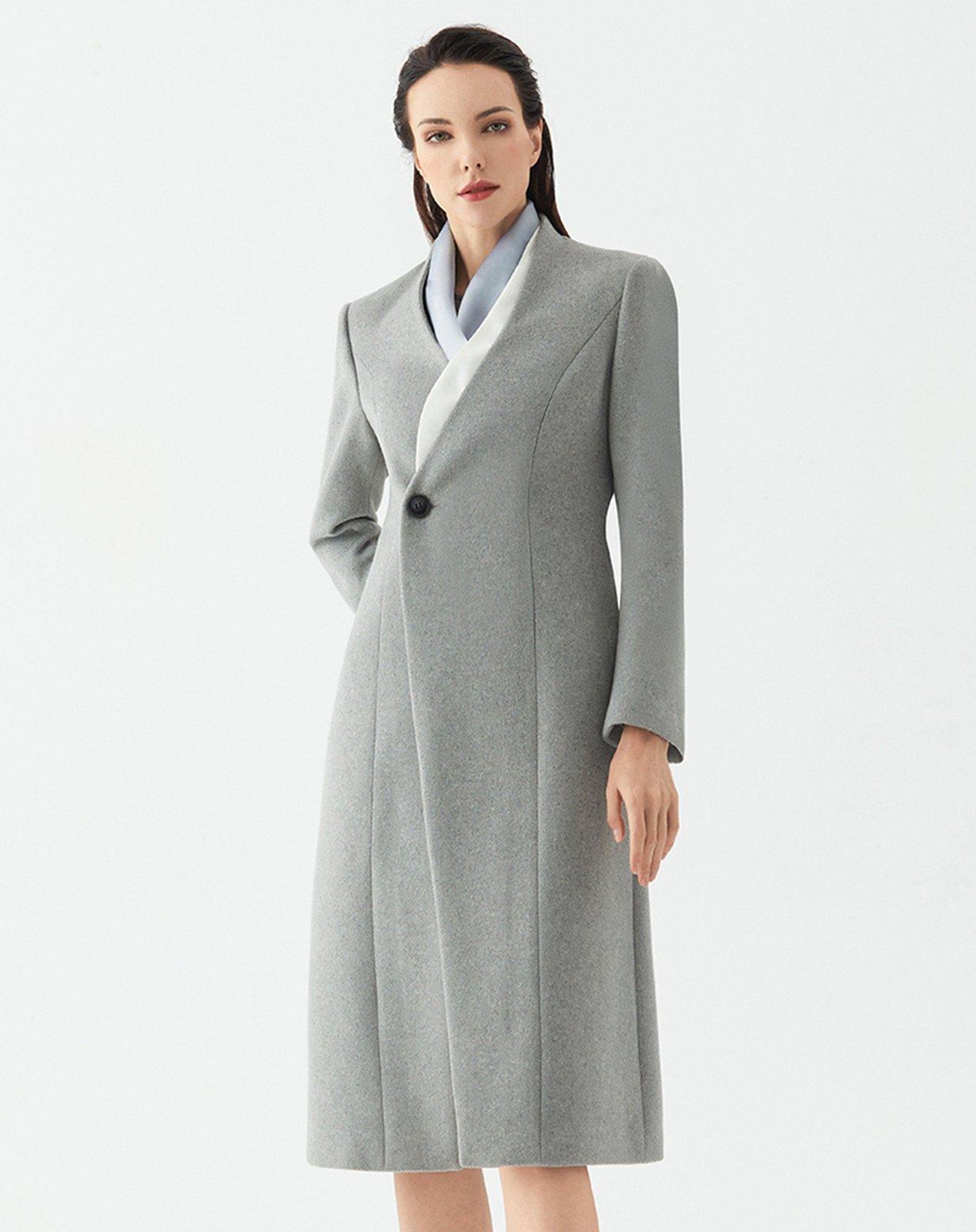 One Button Collarless Wool Blend Coat M / Black One Button Collarless Wool Blend Coat M / Black