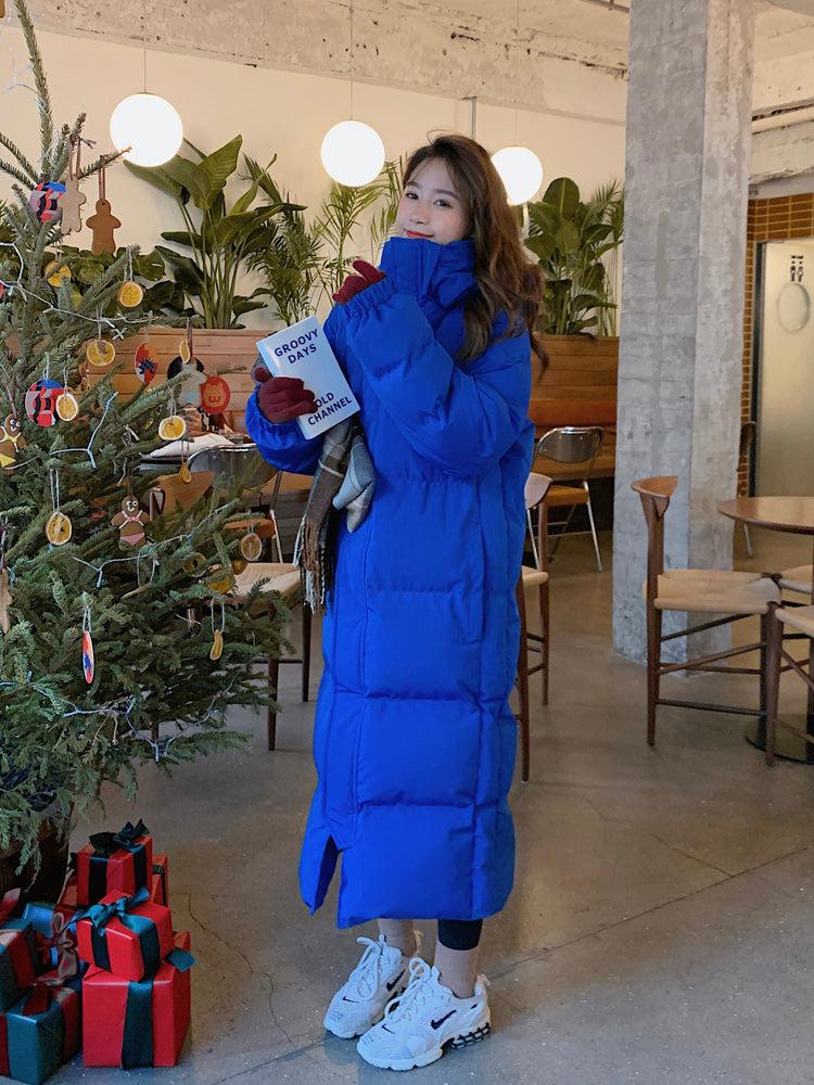 Women Loose Blue Hooded Quilted Puffer Coat Black Oversize Winter Parka Coat Vivian Seven