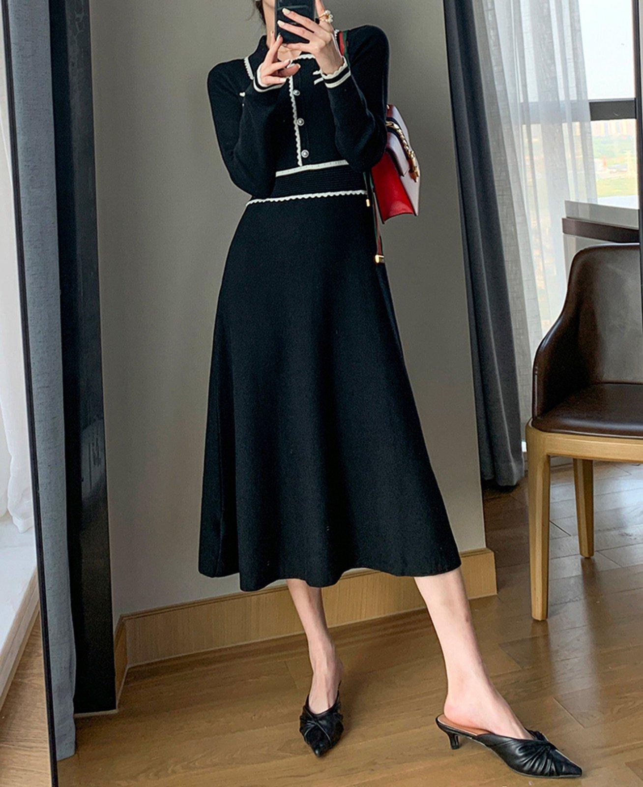 Black Knit Long Sleeve Midi Dress S Black Knit Long Sleeve Midi Dress S