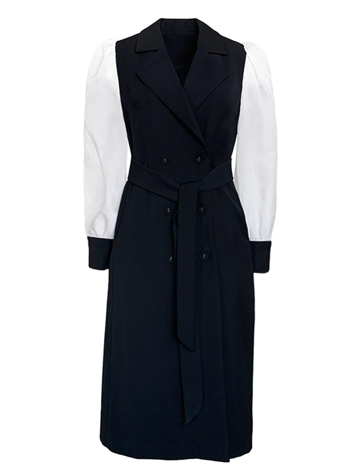Patchwork Long Sleeve Belted Blazer Dress Vivian Seven