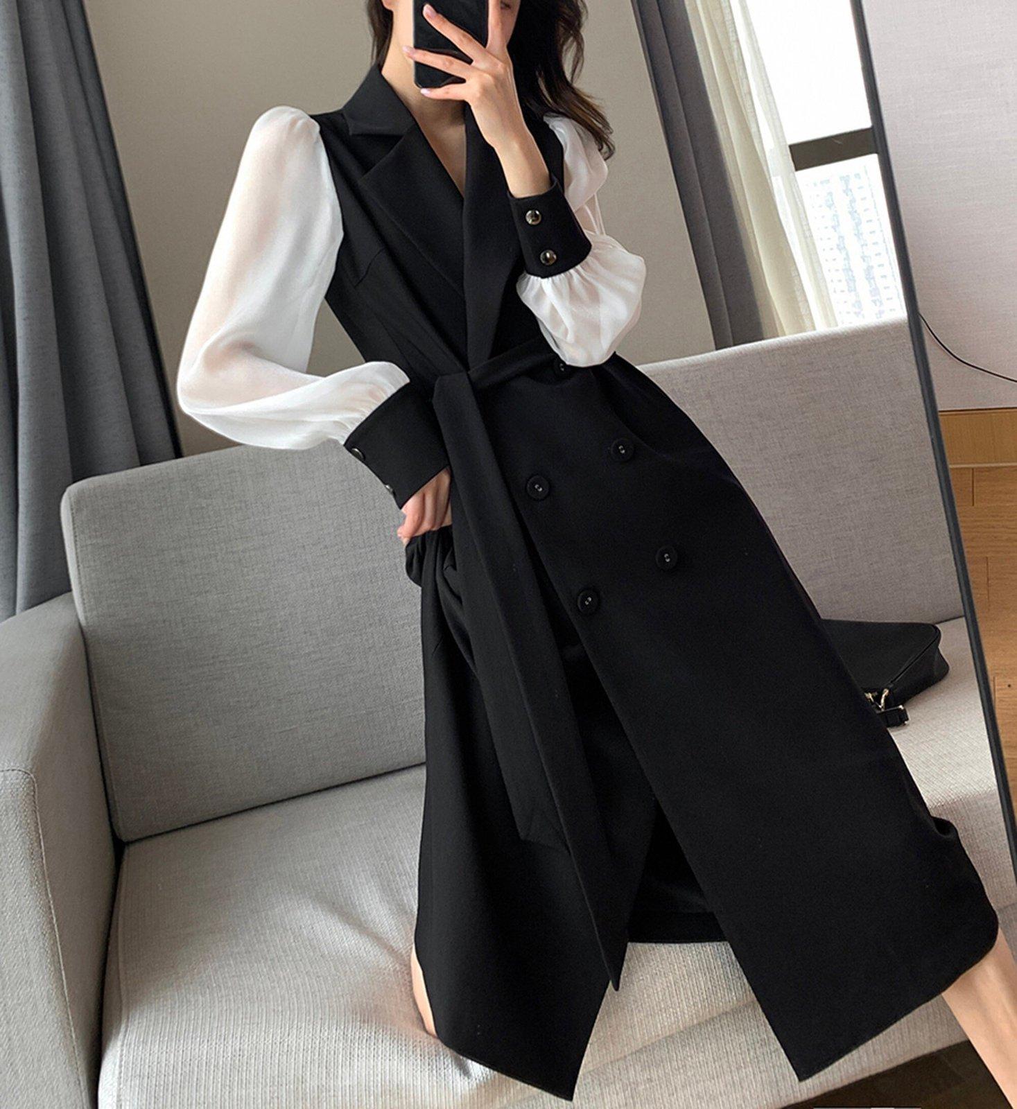 Patchwork Long Sleeve Belted Blazer Dress – Vivian Seven