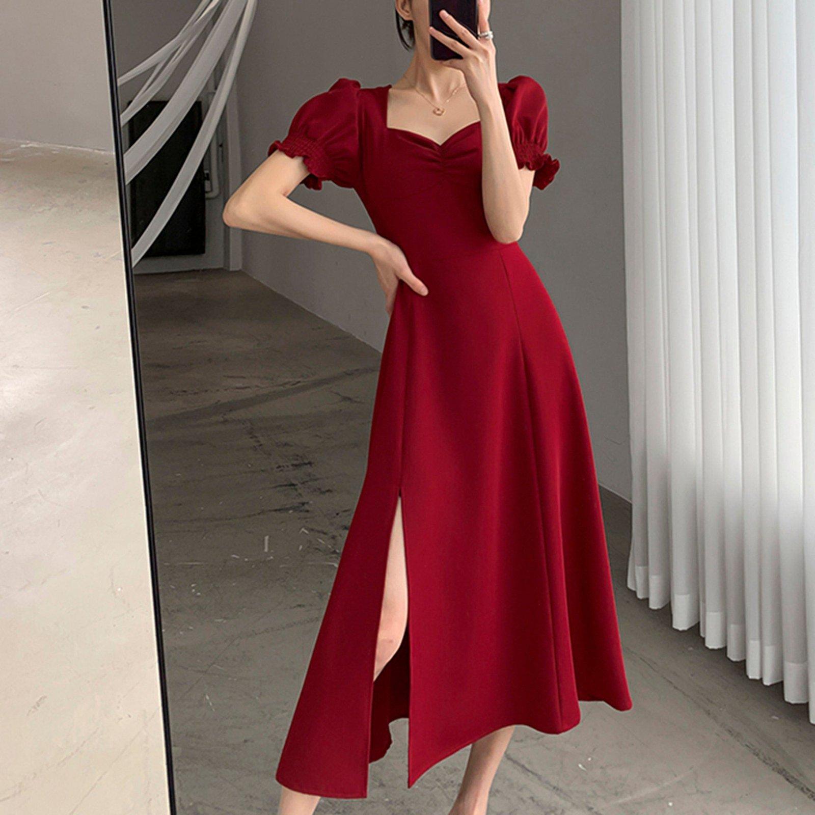 Sweetheart Short Sleeve Fit & Flare Dress | Vivian Seven S / Red Sweetheart Short Sleeve Fit & Flare Dress | Vivian Seven S / Red