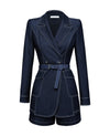 Navy Blue Belted Blazer & Mini Shorts Set Vivian Seven