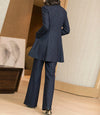 Navy Blue Wool Blend Long Blazer & Flare Pants Set Vivian Seven