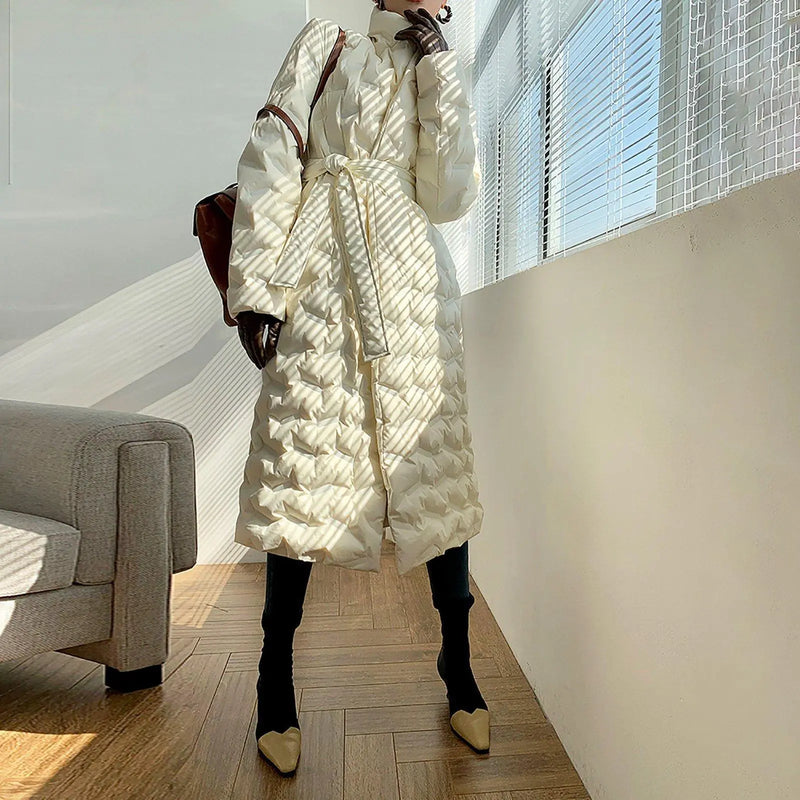 Women Off White Long Down Coat,Quilted Down Puffer Coat,Oversize Down Coat,Warm Puffy Coat,Black Shiny Down Puffer Coat,Long Parka Down Coat Vivian Seven