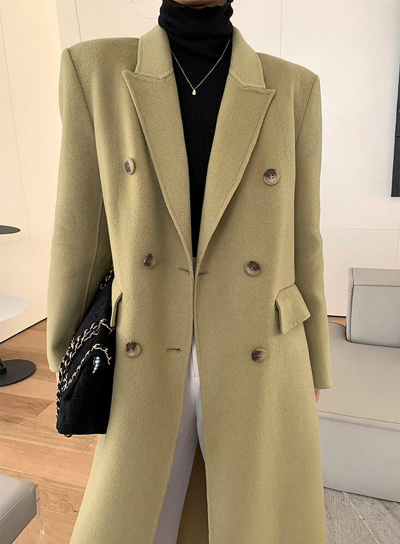 Women Olive Green Wool Long Coat,Double Faced Long Wool Coat,Warm Winter Coat,Wool Overcoat,Double breasted Woolen Coat,Beige Long Wool Coat Vivian Seven