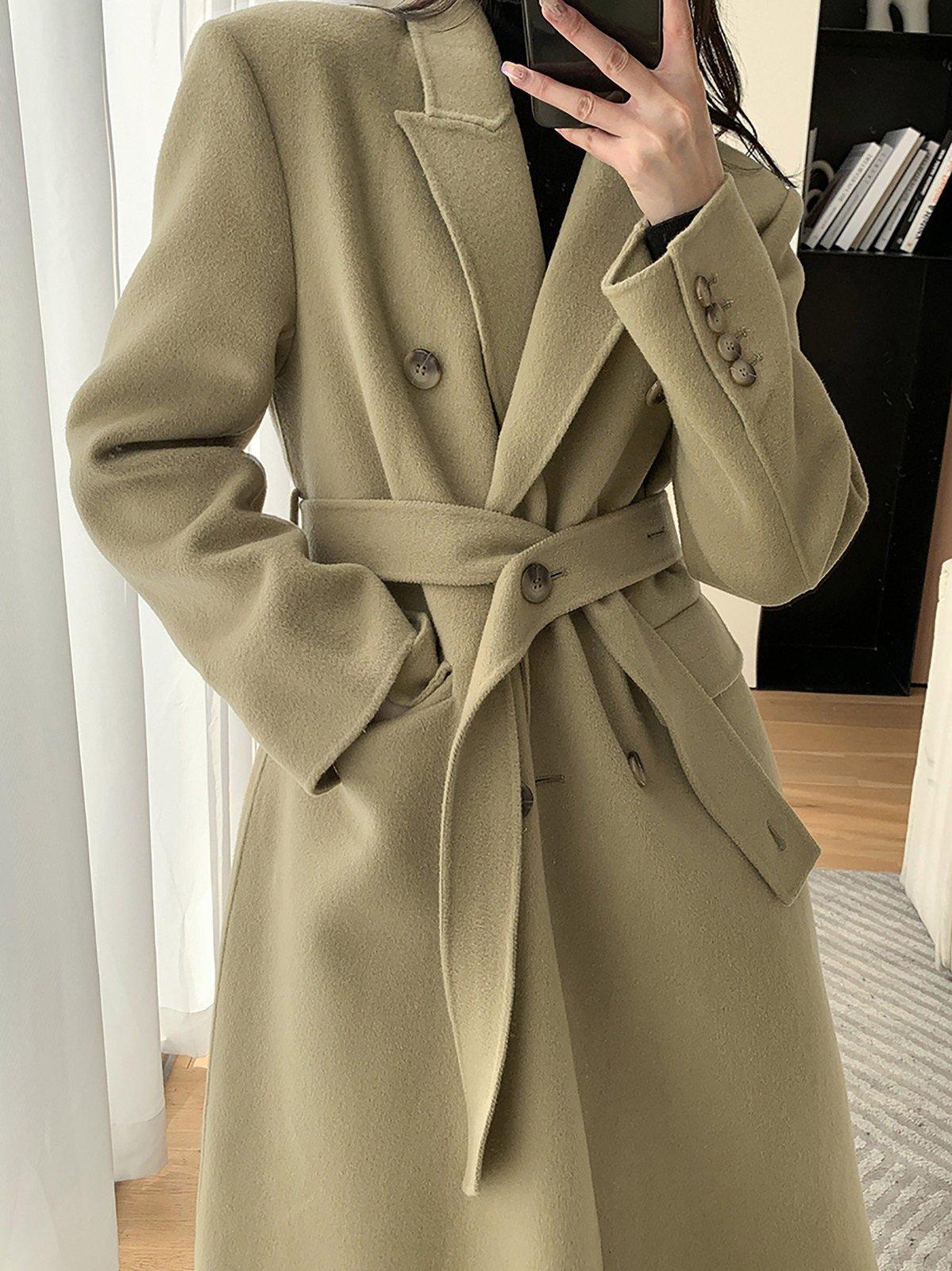 Women Olive Green Wool Long Coat,Double Faced Long Wool Coat,Warm Winter Coat,Wool Overcoat,Double breasted Woolen Coat,Beige Long Wool Coat Vivian Seven