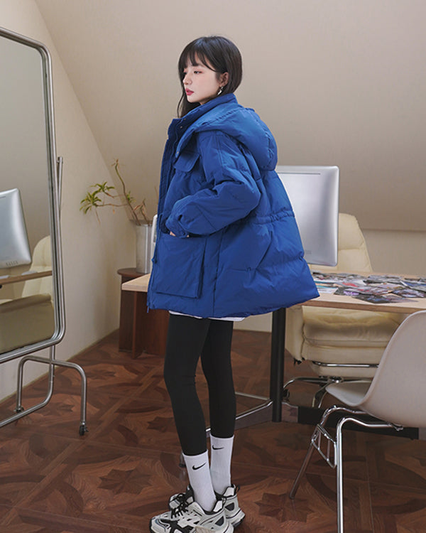 Women Oversize Blue Hooded Down Coat Warm Quilted Down Puffer Jacket Winter Coat Vivian Seven