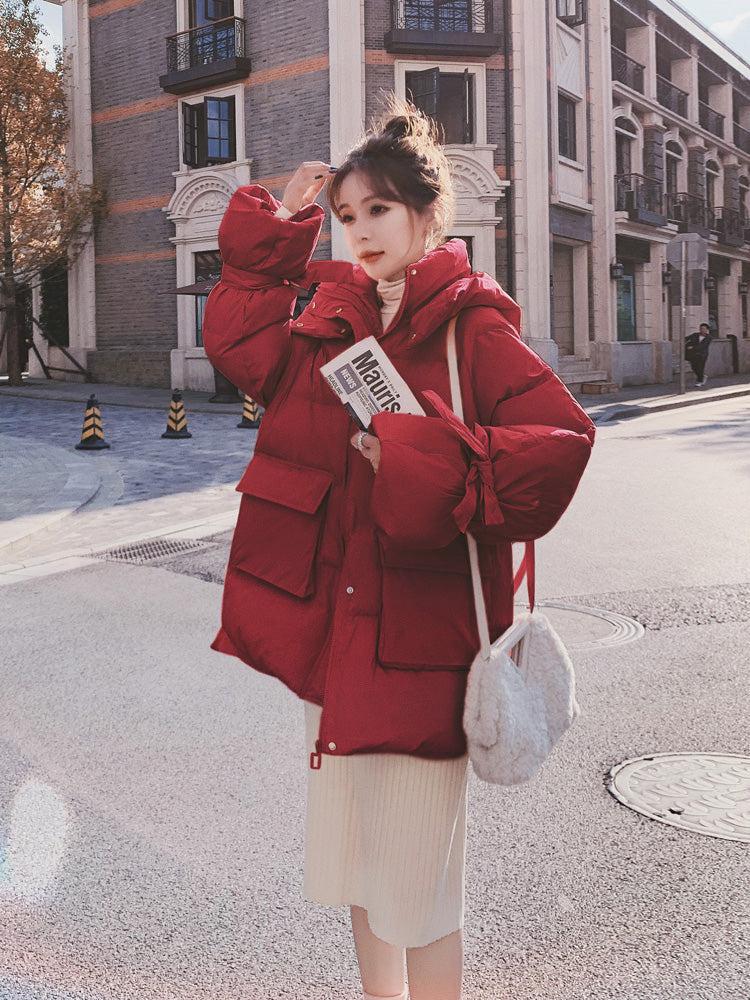 Women Oversize Hooded Quilted Puffer Coat Red Warm Jacket Pink Loose Winter Coat Vivian Seven