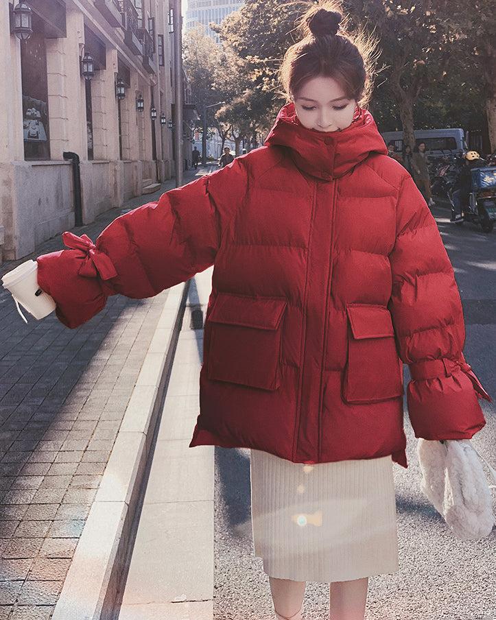 Women Oversize Hooded Quilted Puffer Coat Red Warm Jacket Pink Loose Winter Coat Vivian Seven
