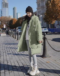 Women Oversize Hooded Scarf Long Down Coat Warm Quilted Down Puffer Winter Coat Vivian Seven