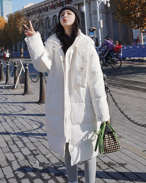 Women Oversize Hooded Scarf Long Down Coat Warm Quilted Down Puffer Winter Coat Vivian Seven