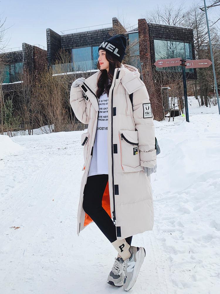 Women Oversize White Hooded Long Warm Quilted Down Puffer Parka Coat Vivian Seven