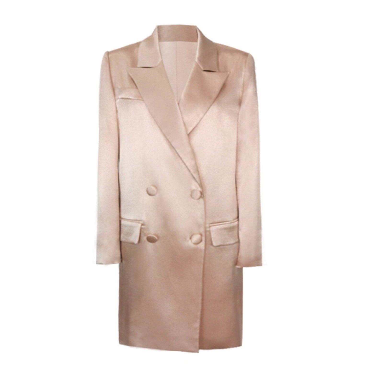 Light Pink Double Breasted Chain Thigh Length Blazer Vivian Seven