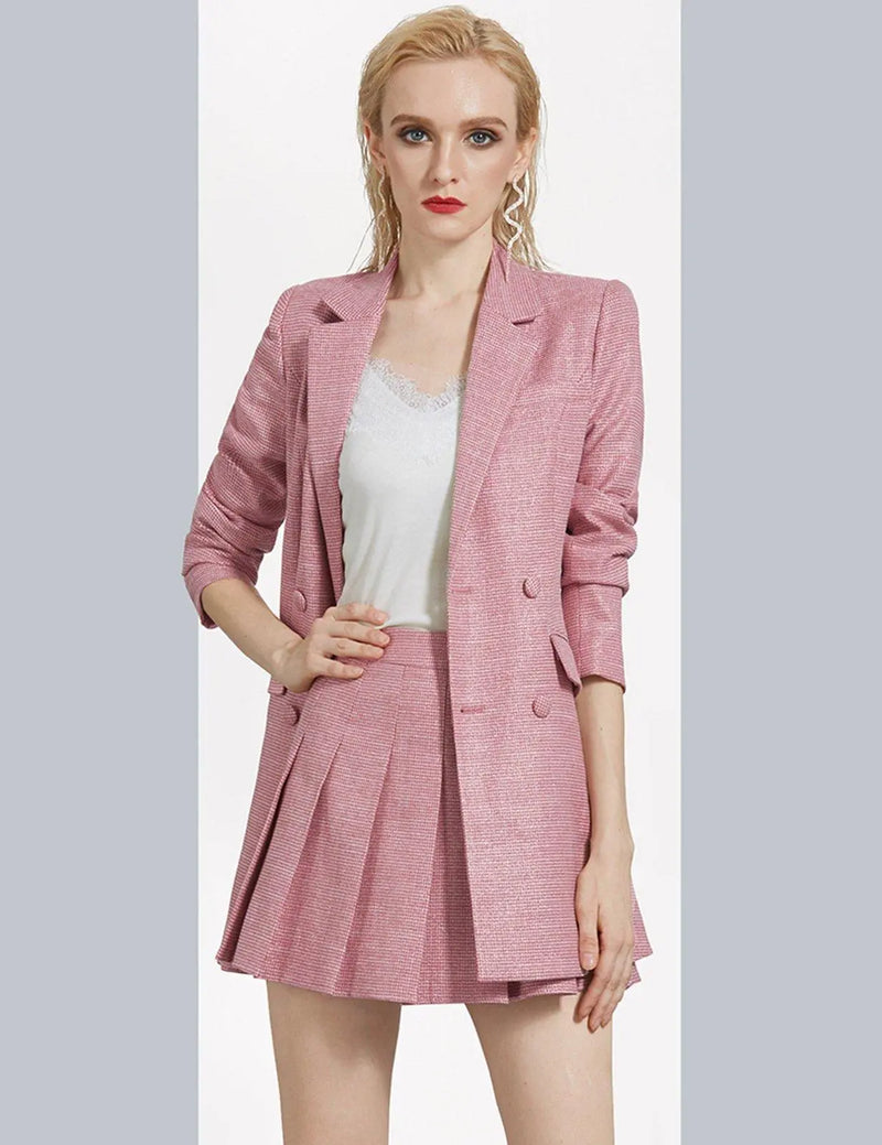 pink blazer and mini skirt