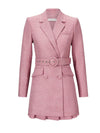Women Pink Blazer Skirt 2 Piece Set,Office Lady Suit Set,Belt Blazer Pleated Skirt Sets,Wedding Guest Suit,Business Attire,Formal skirt suit Vivian Seven