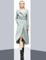 Women Plaid Wool Overcoat with Belt,Autumn Winter Wool Trench Coat Vivian Seven