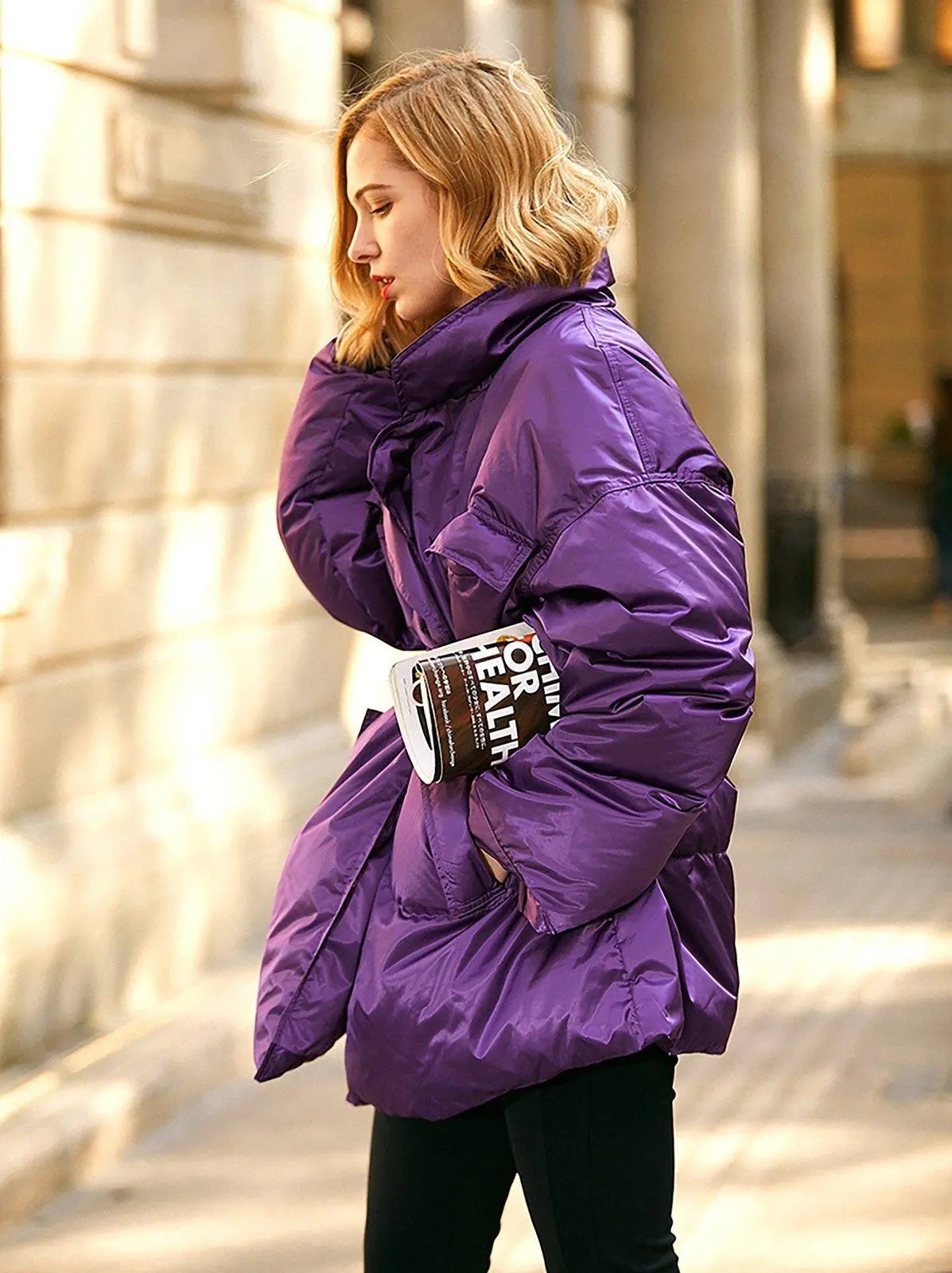 Down Jacket Outfit Women's Puffer Jacket Purple Belted Down