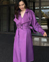 Women Purple Oversize Belted Long Trench Coat Vivian Seven