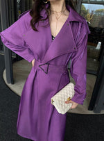 Women Purple Oversize Belted Long Trench Coat Vivian Seven