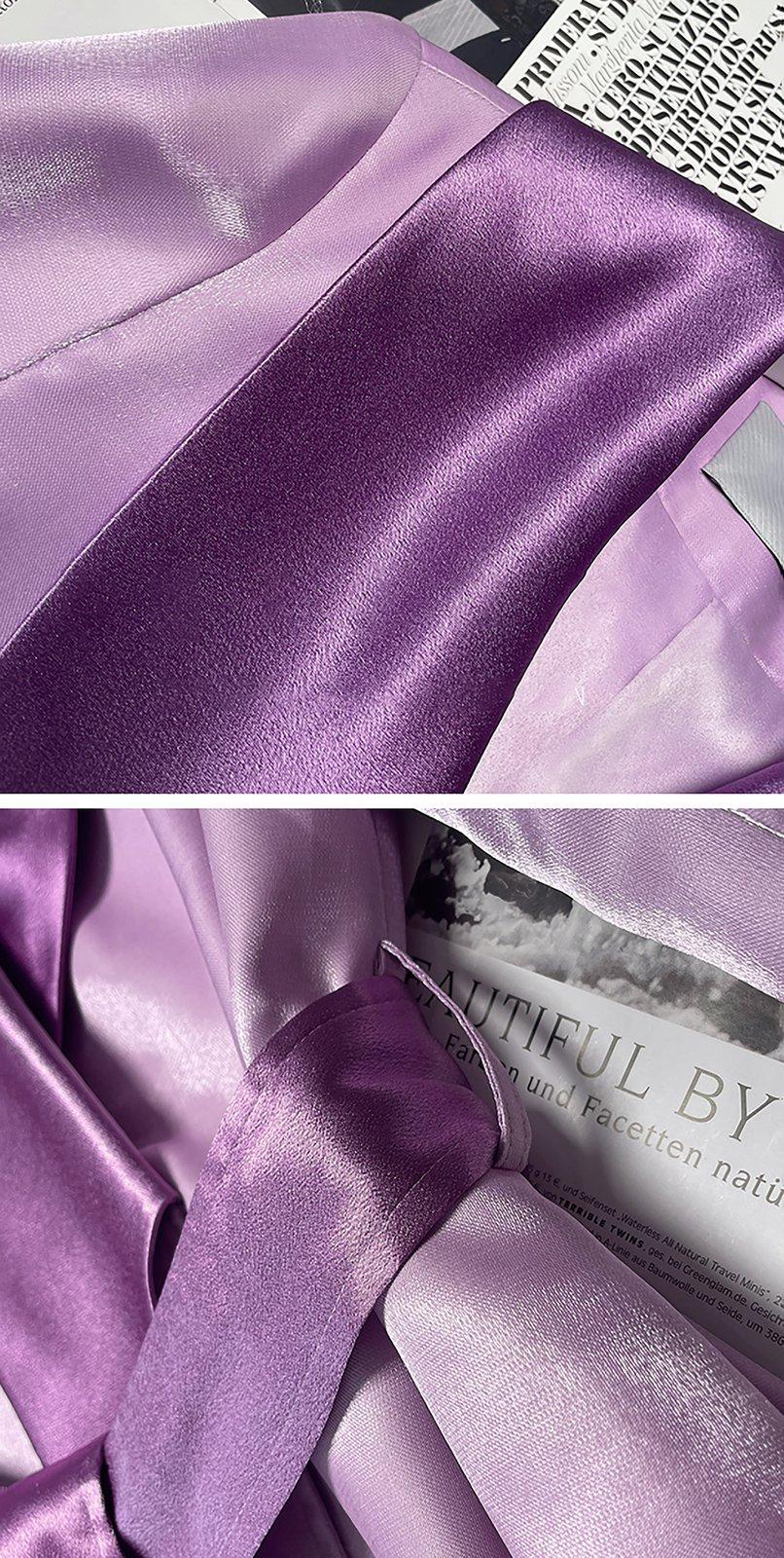 Women Purple Satin Belted Long Gown Trench Coat Vivian Seven