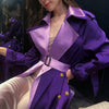 Women Purple Satin Double Breasted Long Trench Coat Vivian Seven