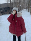 Women Red Oversize Hooded Down Coat Warm Quilted Down Puffer Winter Coat Vivian Seven