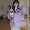 Women Red Oversize Short Quilted Puffer Parka Coat Purple Warm Jacket Oversize Winter Coat Vivian Seven