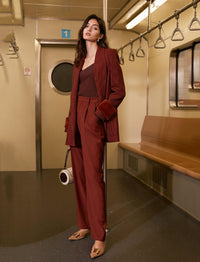 Claret Asymmetric Collar Blazer & Pants Suit Set Vivian Seven